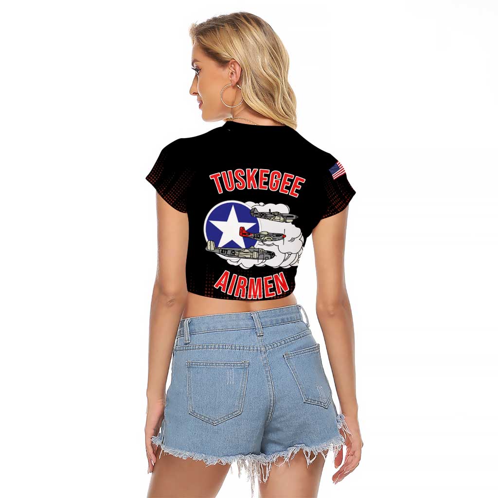 Tuskegee Airmen Red Tails Raglan Cropped T Shirt 332nd Fighter Group WWII Tribute Black Style - Wonder Print Shop
