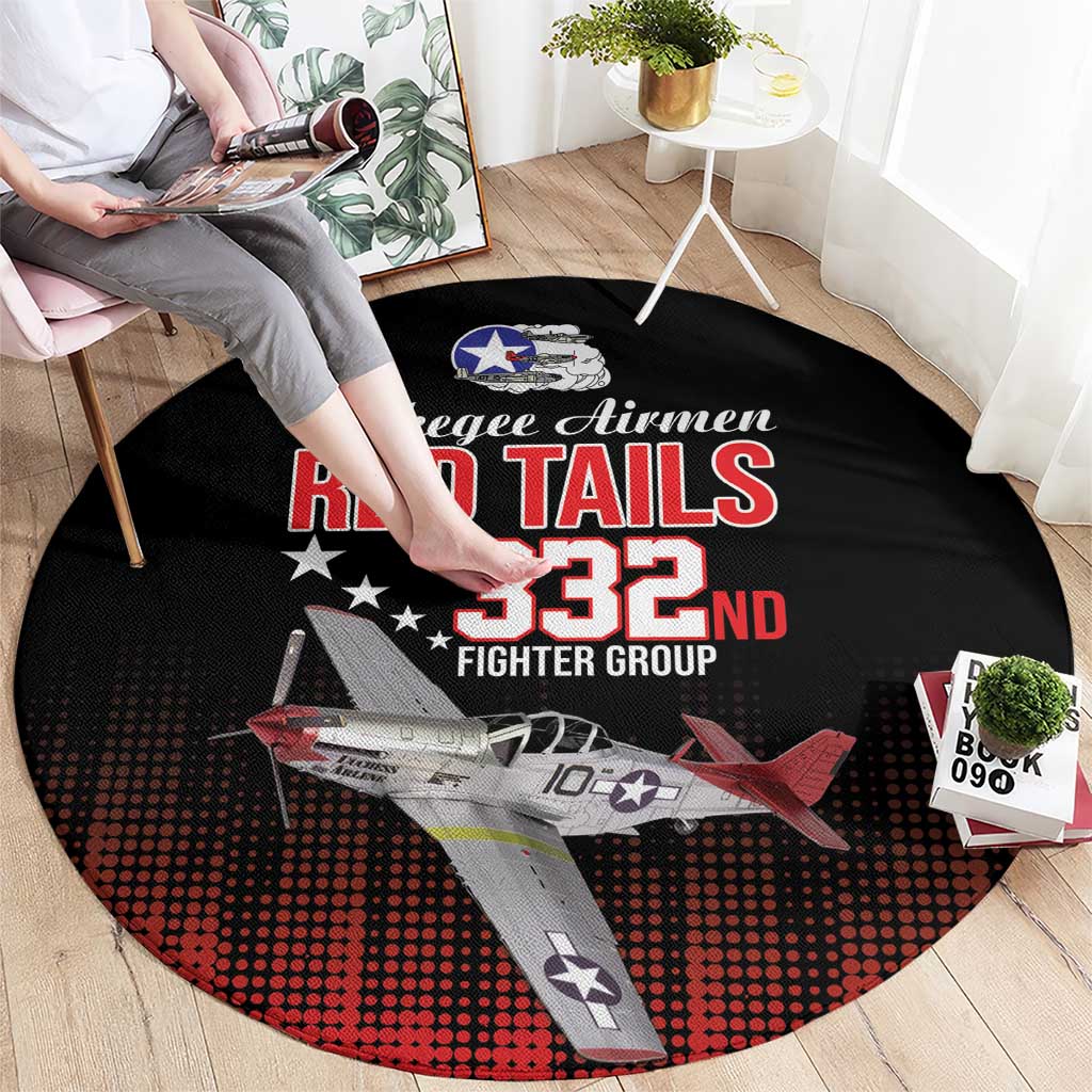 Tuskegee Airmen Red Tails Round Carpet 332nd Fighter Group WWII Tribute Black Style - Wonder Print Shop