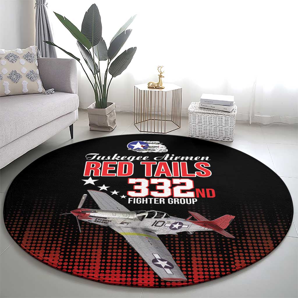 Tuskegee Airmen Red Tails Round Carpet 332nd Fighter Group WWII Tribute Black Style - Wonder Print Shop
