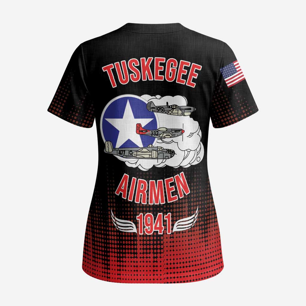 Tuskegee Airmen Red Tails Scrub Top 332nd Fighter Group WWII Tribute Black Style - Wonder Print Shop