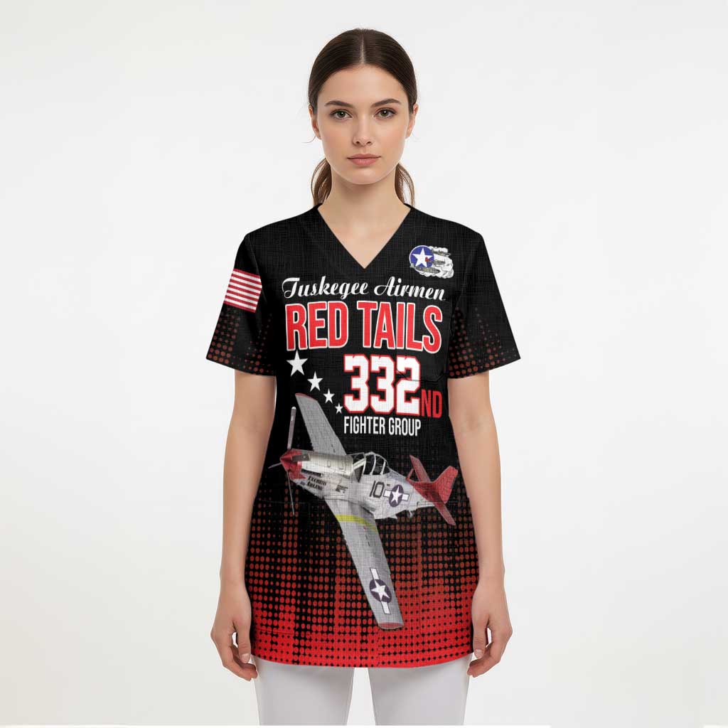 Tuskegee Airmen Red Tails Scrub Top 332nd Fighter Group WWII Tribute Black Style - Wonder Print Shop
