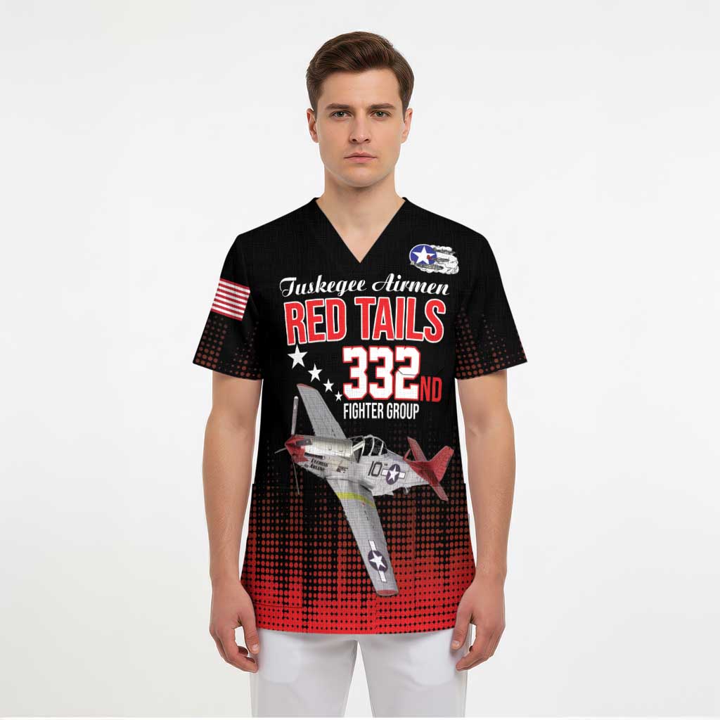 Tuskegee Airmen Red Tails Scrub Top 332nd Fighter Group WWII Tribute Black Style - Wonder Print Shop