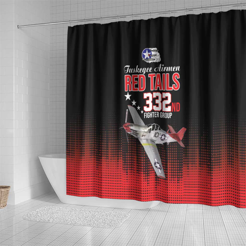 Tuskegee Airmen Red Tails Shower Curtain 332nd Fighter Group WWII Tribute Black Style - Wonder Print Shop