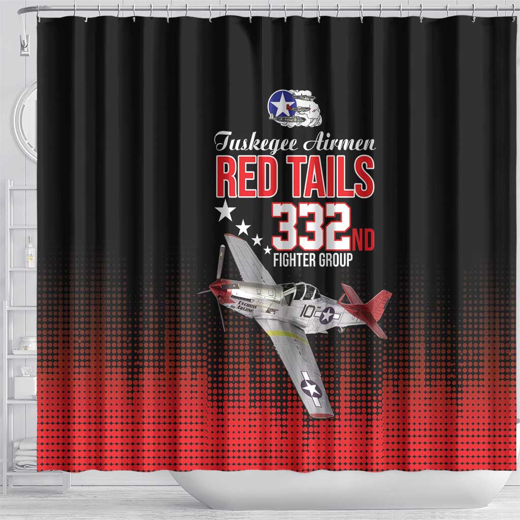 Tuskegee Airmen Red Tails Shower Curtain 332nd Fighter Group WWII Tribute Black Style - Wonder Print Shop