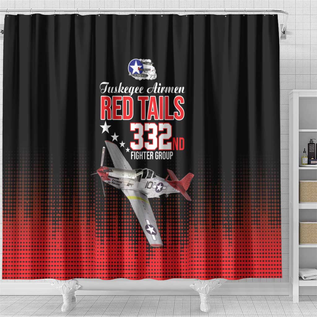 Tuskegee Airmen Red Tails Shower Curtain 332nd Fighter Group WWII Tribute Black Style - Wonder Print Shop