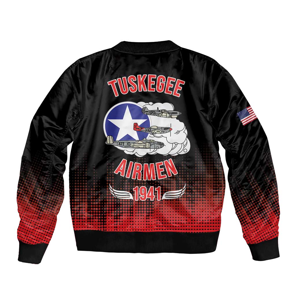 Tuskegee Airmen Red Tails Sleeve Zip Bomber Jacket 332nd Fighter Group WWII Tribute Black Style - Wonder Print Shop