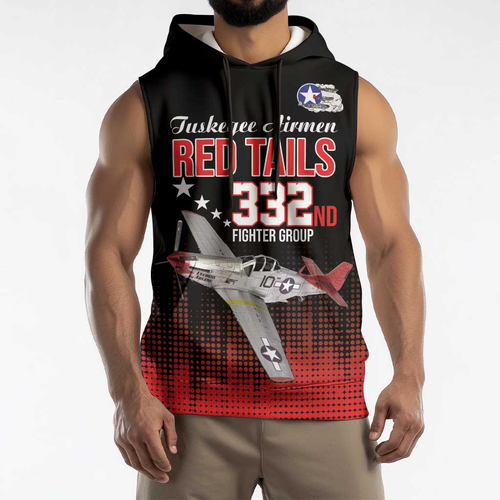 Tuskegee Airmen Red Tails Sleeveless Hoodie 332nd Fighter Group WWII Tribute Black Style - Wonder Print Shop