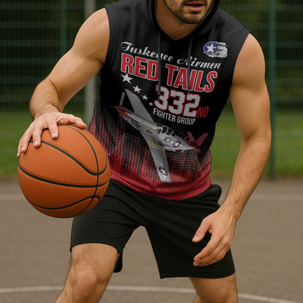 Tuskegee Airmen Red Tails Sleeveless Hoodie 332nd Fighter Group WWII Tribute Black Style - Wonder Print Shop