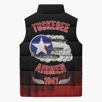 Tuskegee Airmen Red Tails Sleeveless Puffer Jacket 332nd Fighter Group WWII Tribute Black Style - Wonder Print Shop