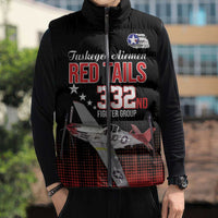 Tuskegee Airmen Red Tails Sleeveless Puffer Jacket 332nd Fighter Group WWII Tribute Black Style - Wonder Print Shop