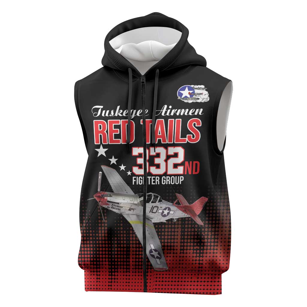 Tuskegee Airmen Red Tails Sleeveless Zip Hoodie 332nd Fighter Group WWII Tribute Black Style - Wonder Print Shop