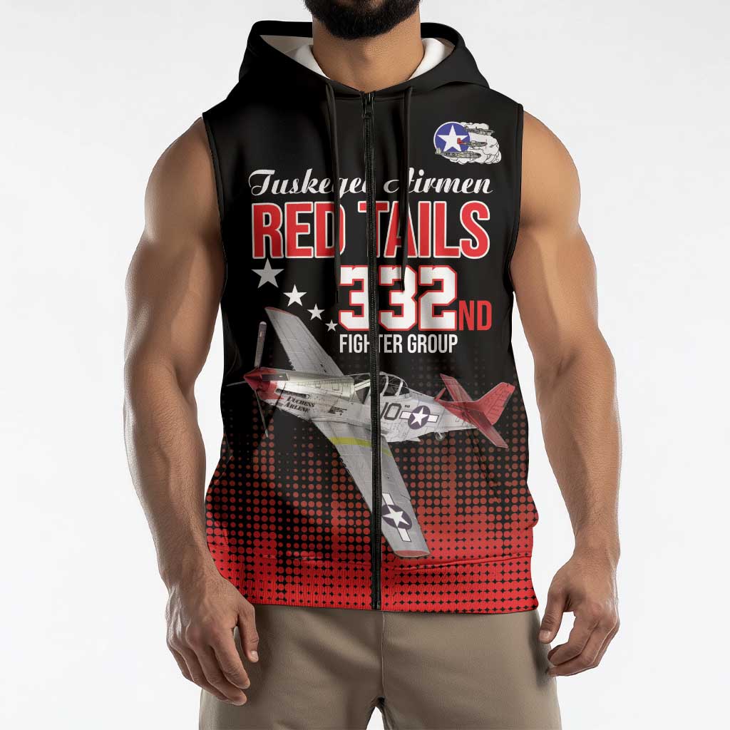 Tuskegee Airmen Red Tails Sleeveless Zip Hoodie 332nd Fighter Group WWII Tribute Black Style - Wonder Print Shop