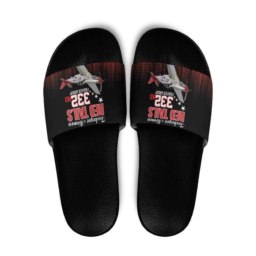 Tuskegee Airmen Red Tails Slide Sandals 332nd Fighter Group WWII Tribute Black Style - Wonder Print Shop