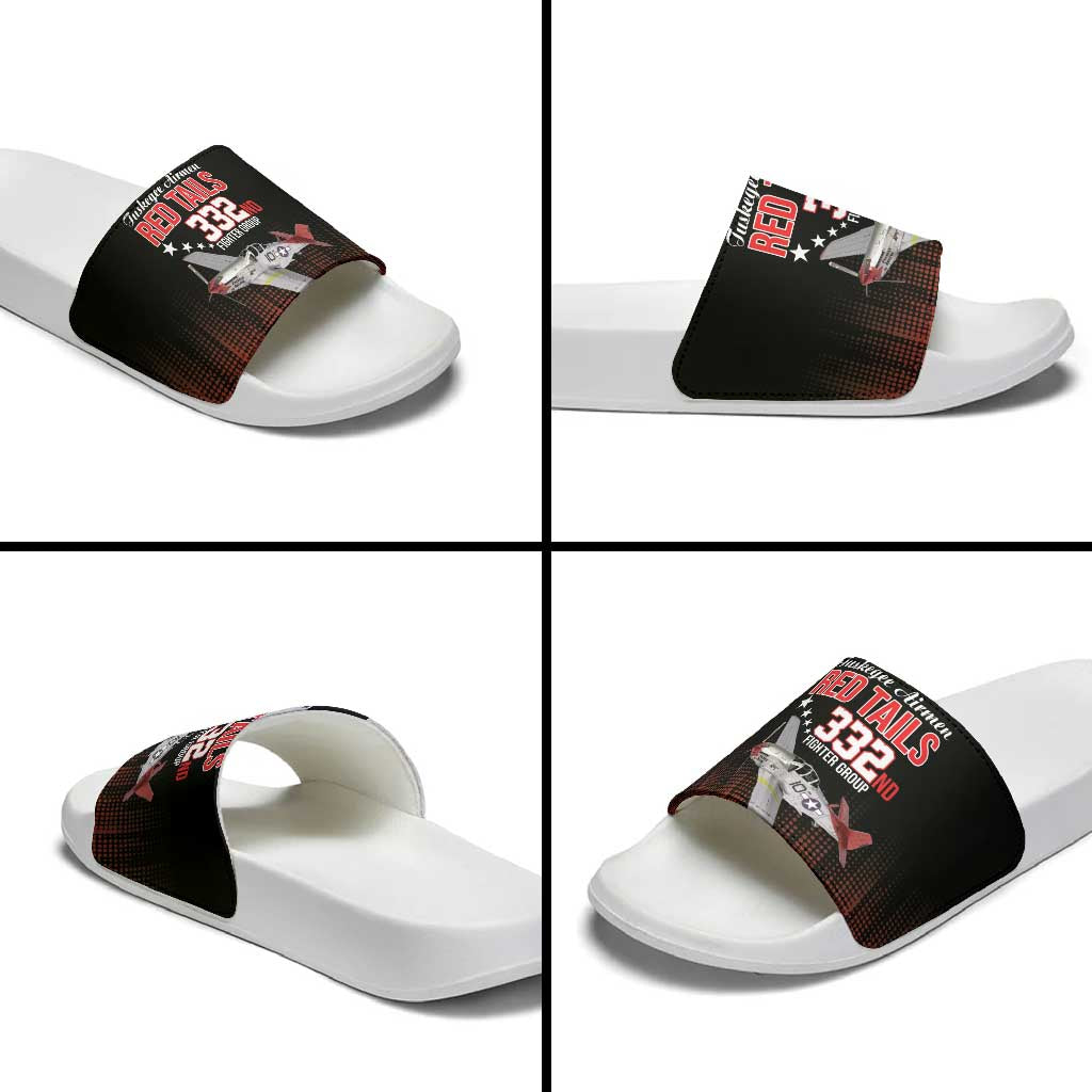 Tuskegee Airmen Red Tails Slide Sandals 332nd Fighter Group WWII Tribute Black Style - Wonder Print Shop