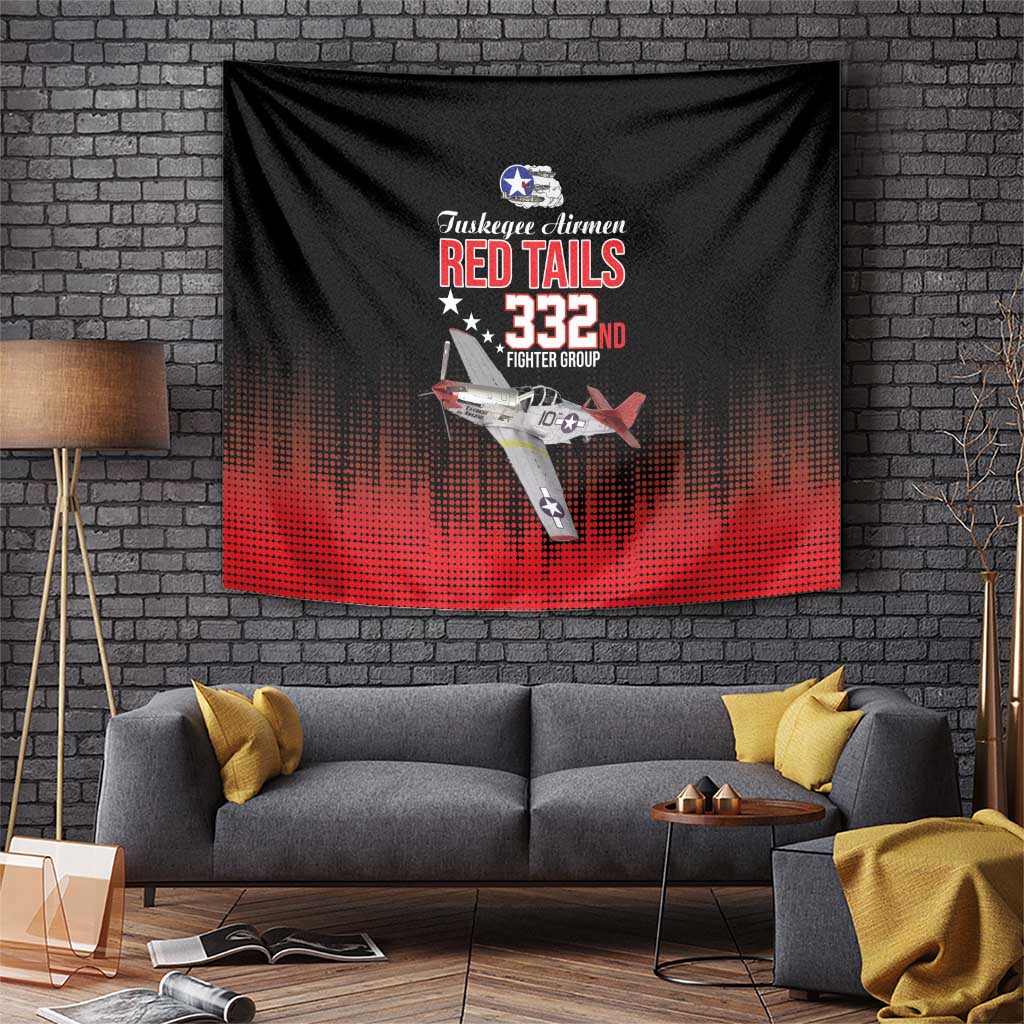 Tuskegee Airmen Red Tails Tapestry 332nd Fighter Group WWII Tribute Black Style - Wonder Print Shop
