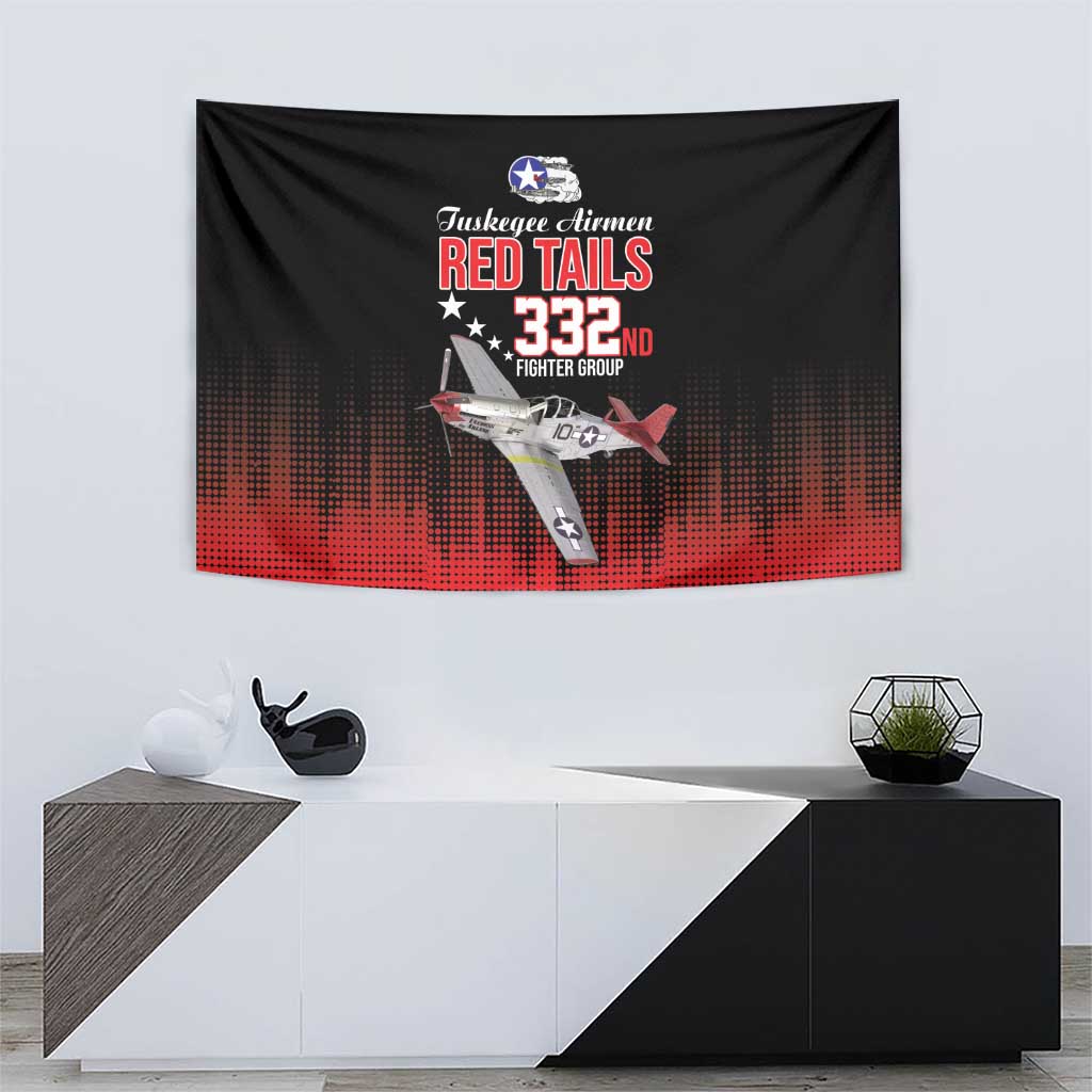 Tuskegee Airmen Red Tails Tapestry 332nd Fighter Group WWII Tribute Black Style - Wonder Print Shop