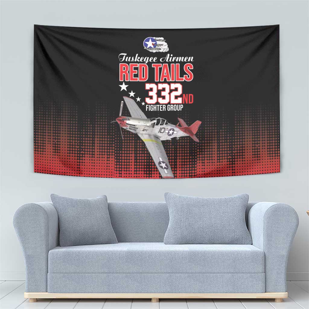 Tuskegee Airmen Red Tails Tapestry 332nd Fighter Group WWII Tribute Black Style - Wonder Print Shop