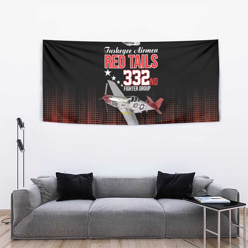 Tuskegee Airmen Red Tails Tapestry 332nd Fighter Group WWII Tribute Black Style - Wonder Print Shop