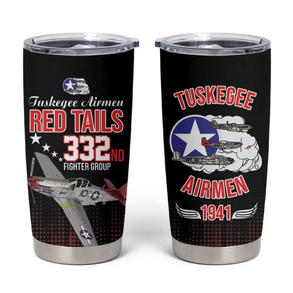 Tuskegee Airmen Red Tails Tumbler Cup 332nd Fighter Group WWII Tribute Black Style - Wonder Print Shop