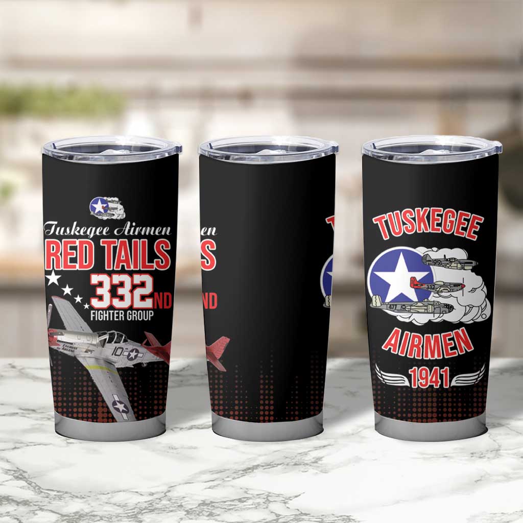 Tuskegee Airmen Red Tails Tumbler Cup 332nd Fighter Group WWII Tribute Black Style - Wonder Print Shop