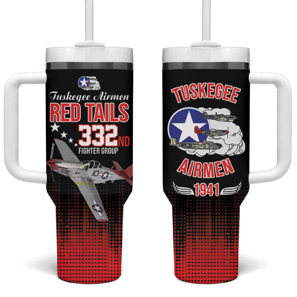Tuskegee Airmen Red Tails Tumbler With Handle 332nd Fighter Group WWII Tribute Black Style - Wonder Print Shop