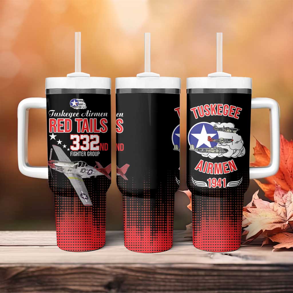 Tuskegee Airmen Red Tails Tumbler With Handle 332nd Fighter Group WWII Tribute Black Style - Wonder Print Shop