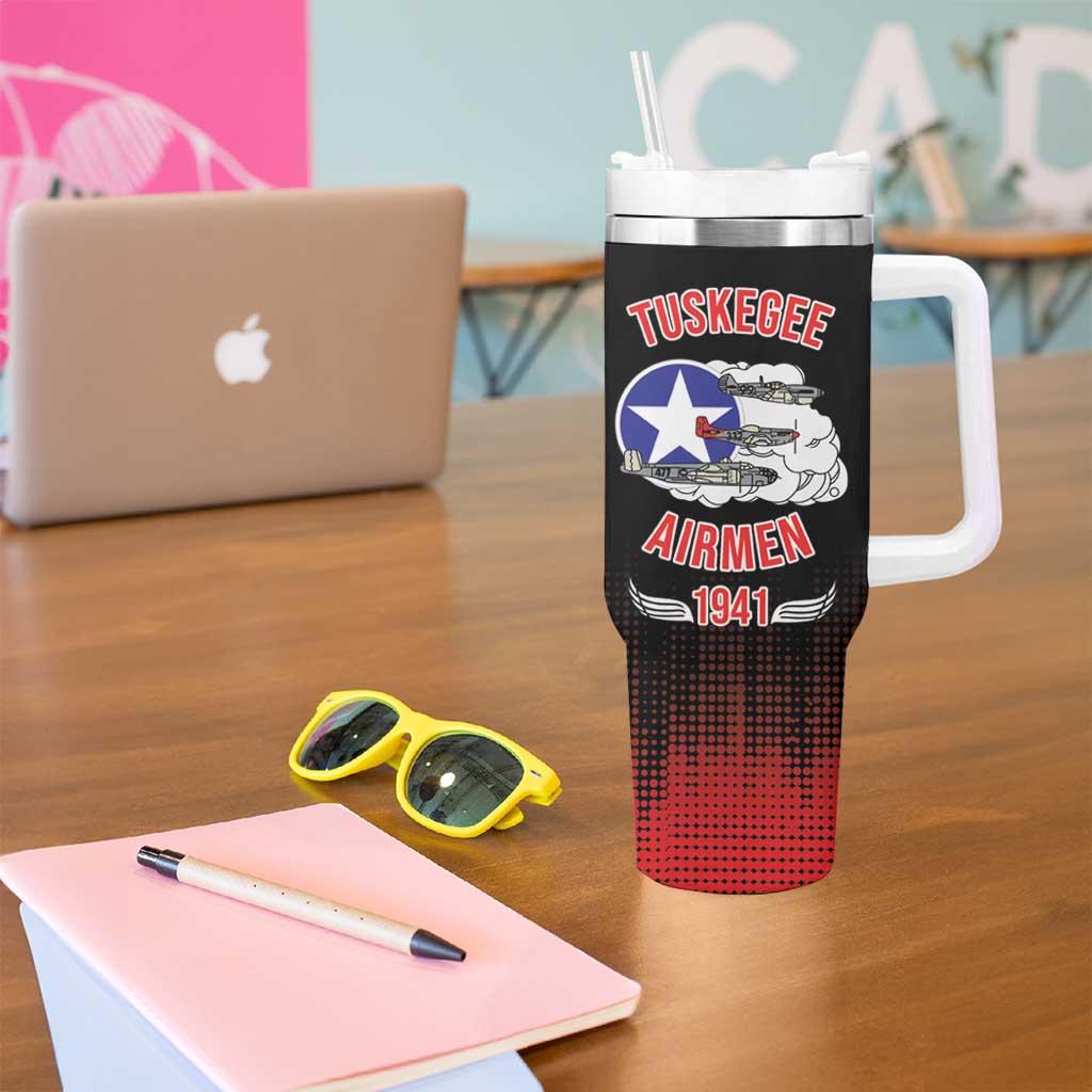 Tuskegee Airmen Red Tails Tumbler With Handle 332nd Fighter Group WWII Tribute Black Style - Wonder Print Shop