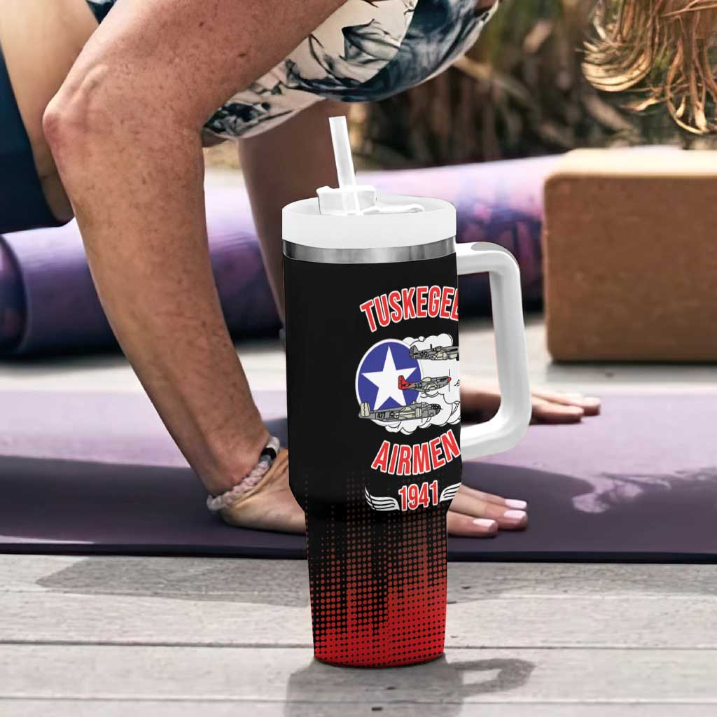 Tuskegee Airmen Red Tails Tumbler With Handle 332nd Fighter Group WWII Tribute Black Style - Wonder Print Shop