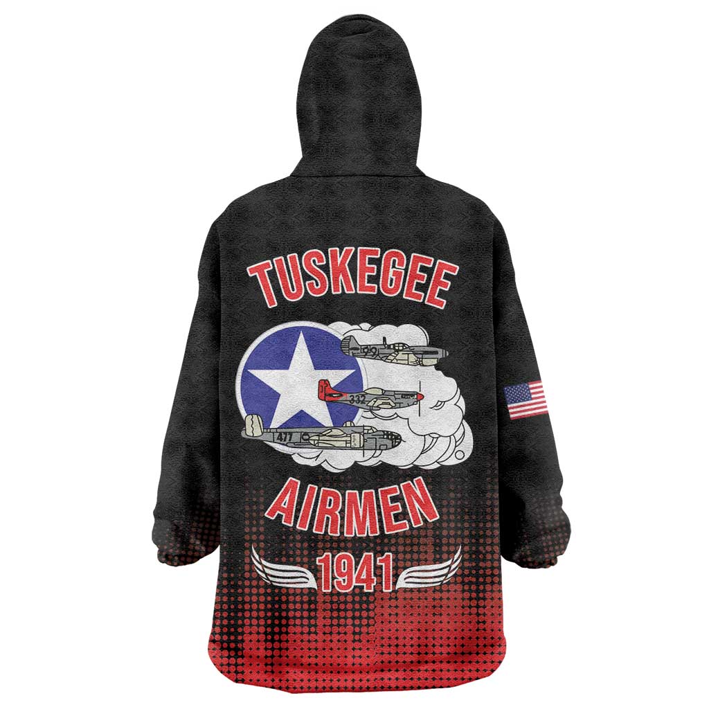 Tuskegee Airmen Red Tails Wearable Blanket Hoodie 332nd Fighter Group WWII Tribute Black Style - Wonder Print Shop