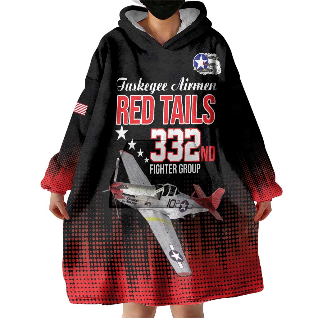 Tuskegee Airmen Red Tails Wearable Blanket Hoodie 332nd Fighter Group WWII Tribute Black Style - Wonder Print Shop