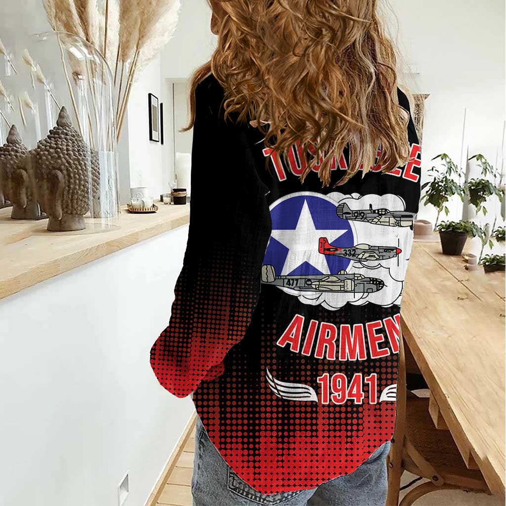 Tuskegee Airmen Red Tails Women Casual Shirt 332nd Fighter Group WWII Tribute Black Style - Wonder Print Shop