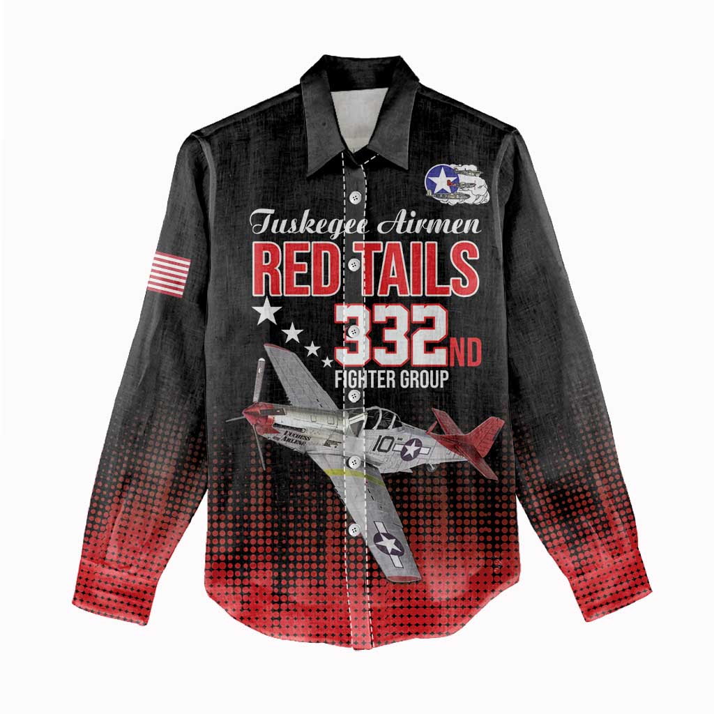 Tuskegee Airmen Red Tails Women Casual Shirt 332nd Fighter Group WWII Tribute Black Style - Wonder Print Shop