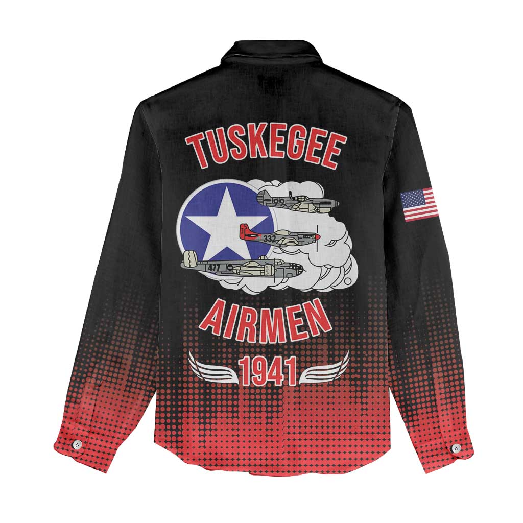 Tuskegee Airmen Red Tails Women Casual Shirt 332nd Fighter Group WWII Tribute Black Style - Wonder Print Shop