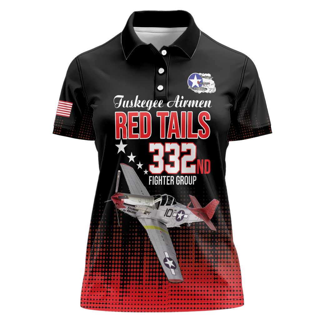 Tuskegee Airmen Red Tails Women Polo Shirt 332nd Fighter Group WWII Tribute Black Style - Wonder Print Shop