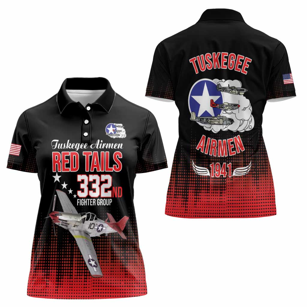 Tuskegee Airmen Red Tails Women Polo Shirt 332nd Fighter Group WWII Tribute Black Style - Wonder Print Shop