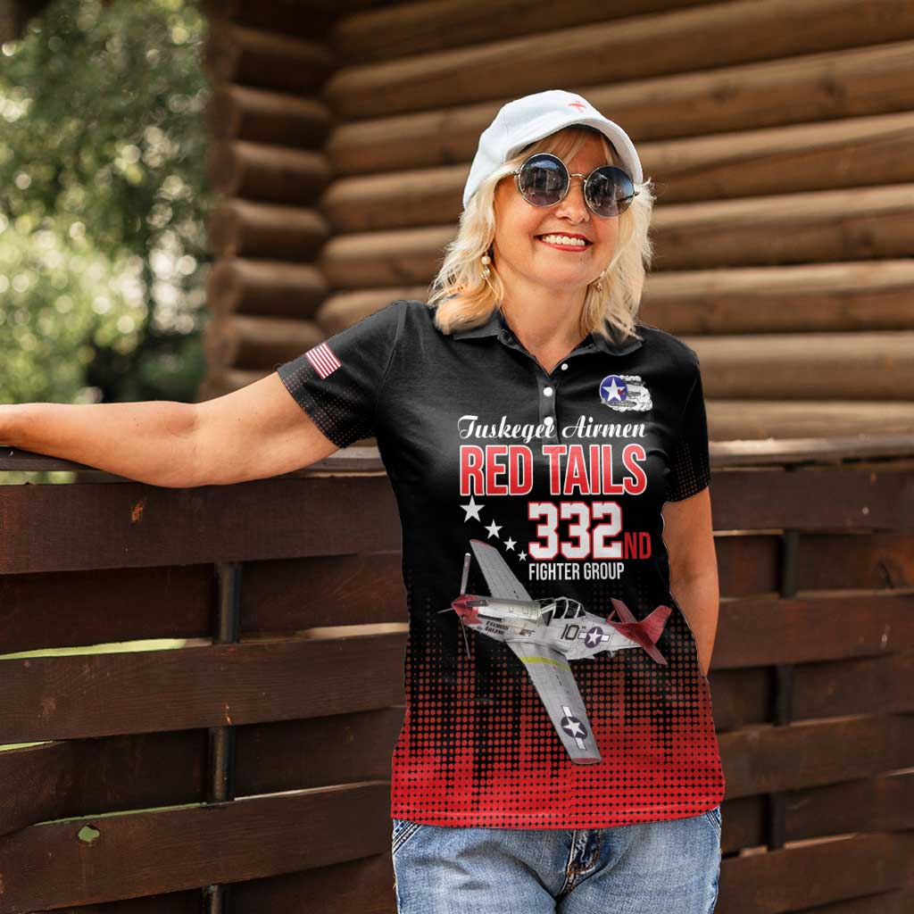 Tuskegee Airmen Red Tails Women Polo Shirt 332nd Fighter Group WWII Tribute Black Style - Wonder Print Shop