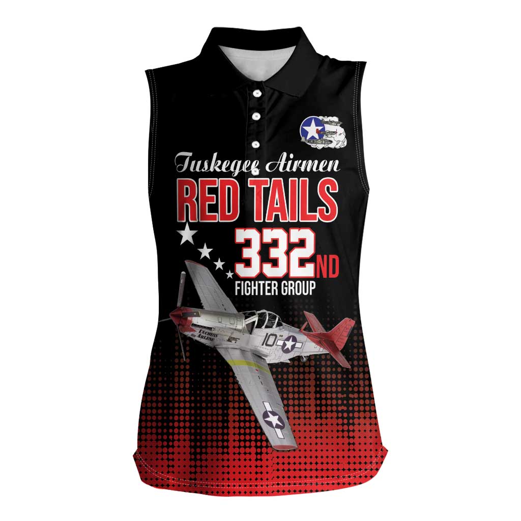 Tuskegee Airmen Red Tails Women Sleeveless Polo Shirt 332nd Fighter Group WWII Tribute Black Style - Wonder Print Shop