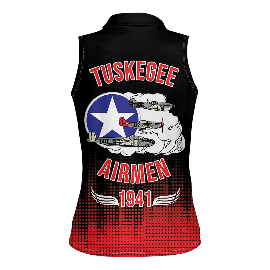 Tuskegee Airmen Red Tails Women Sleeveless Polo Shirt 332nd Fighter Group WWII Tribute Black Style - Wonder Print Shop
