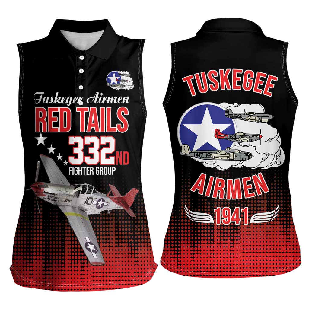 Tuskegee Airmen Red Tails Women Sleeveless Polo Shirt 332nd Fighter Group WWII Tribute Black Style - Wonder Print Shop