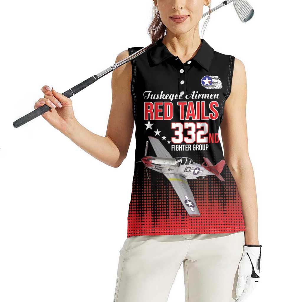 Tuskegee Airmen Red Tails Women Sleeveless Polo Shirt 332nd Fighter Group WWII Tribute Black Style - Wonder Print Shop