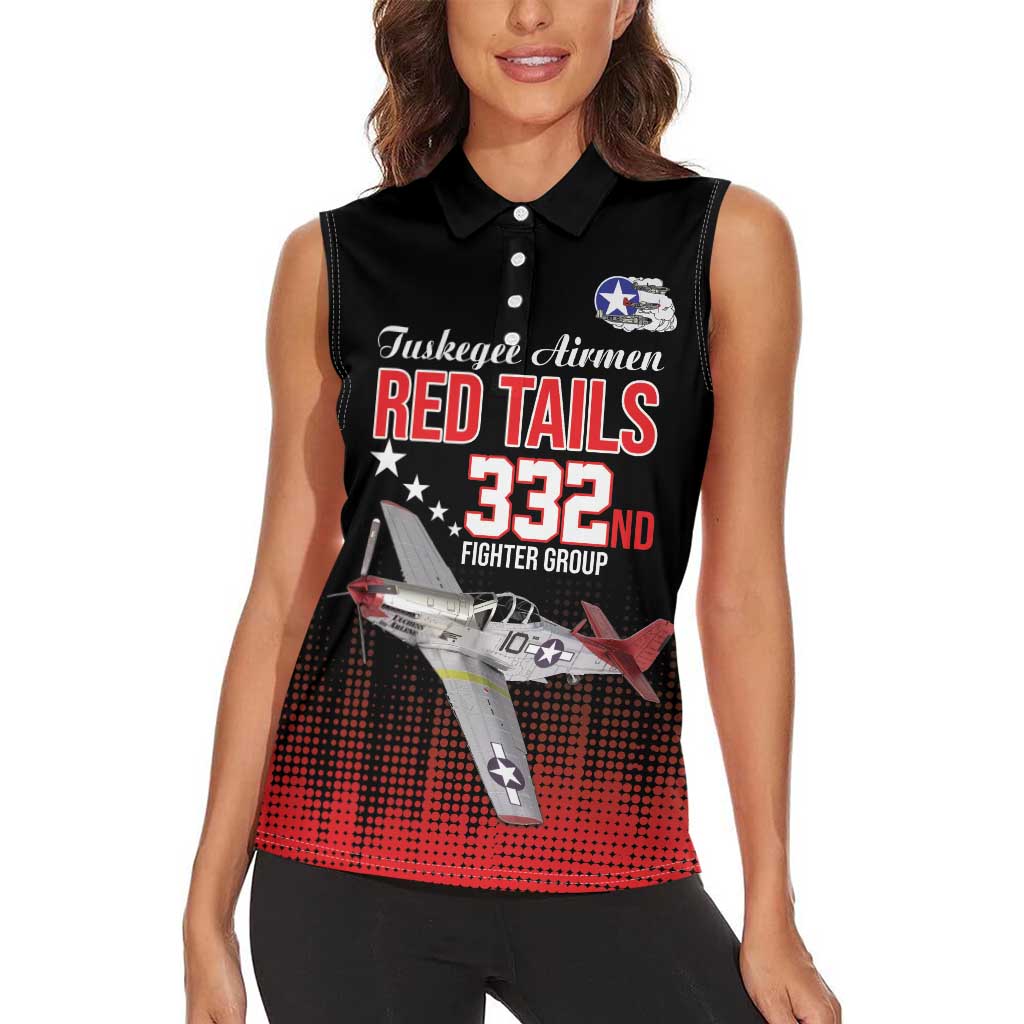 Tuskegee Airmen Red Tails Women Sleeveless Polo Shirt 332nd Fighter Group WWII Tribute Black Style - Wonder Print Shop