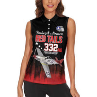 Tuskegee Airmen Red Tails Women Sleeveless Polo Shirt 332nd Fighter Group WWII Tribute Black Style - Wonder Print Shop