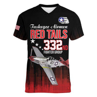 Tuskegee Airmen Red Tails Women V-Neck T-Shirt 332nd Fighter Group WWII Tribute Black Style - Wonder Print Shop
