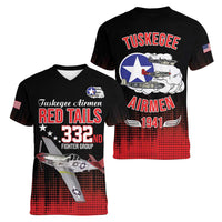 Tuskegee Airmen Red Tails Women V-Neck T-Shirt 332nd Fighter Group WWII Tribute Black Style - Wonder Print Shop