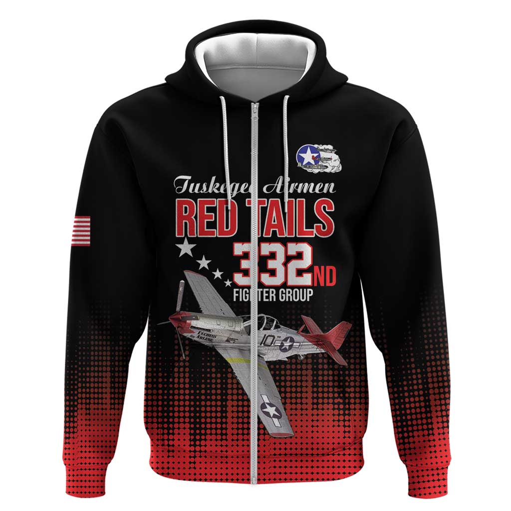 Tuskegee Airmen Red Tails Zip Hoodie 332nd Fighter Group WWII Tribute Black Style - Wonder Print Shop