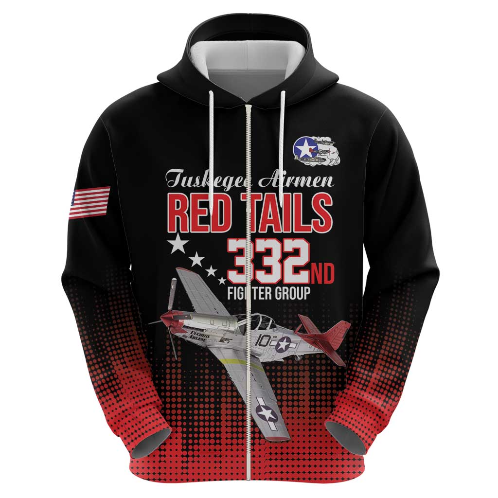 Tuskegee Airmen Red Tails Zip Hoodie 332nd Fighter Group WWII Tribute Black Style - Wonder Print Shop