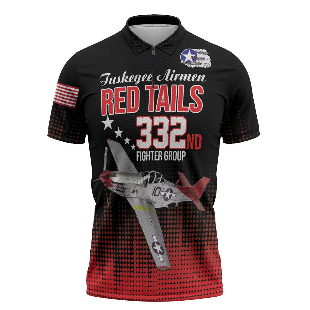Tuskegee Airmen Red Tails Zipper Polo Shirt 332nd Fighter Group WWII Tribute Black Style - Wonder Print Shop