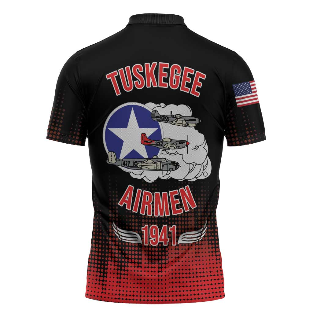 Tuskegee Airmen Red Tails Zipper Polo Shirt 332nd Fighter Group WWII Tribute Black Style - Wonder Print Shop