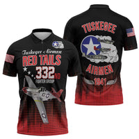 Tuskegee Airmen Red Tails Zipper Polo Shirt 332nd Fighter Group WWII Tribute Black Style - Wonder Print Shop