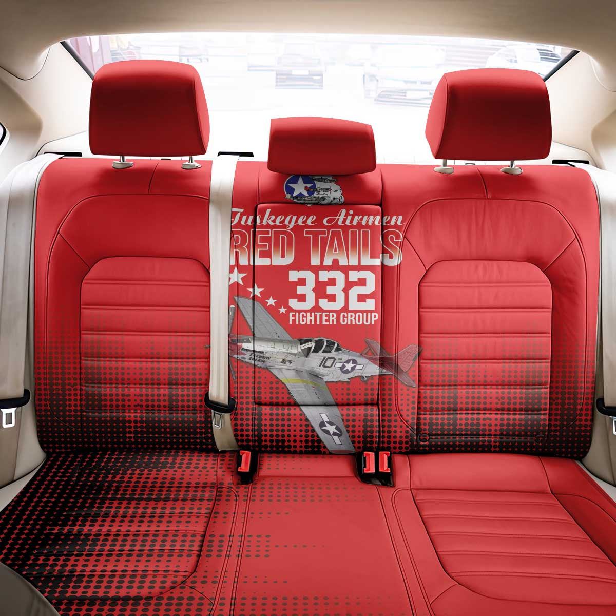 Tuskegee Airmen Red Tails Back Car Seat Cover 332nd Fighter Group WWII Tribute Red Style - Wonder Print Shop